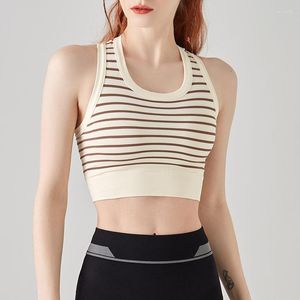 Yoga Outfit Stripe Sports Bra Femme Antichoc Running Top Tank Crop Tops Fitness Workout Underwear Plus Size Vest Elastic Sportswear