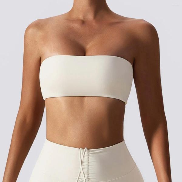 Tenue de yoga Été Sans bretelles Soutien-gorge nu Femmes Sports de faible intensité Séchage rapide avec coussinets de poitrine Fitness Débardeur de danse serré