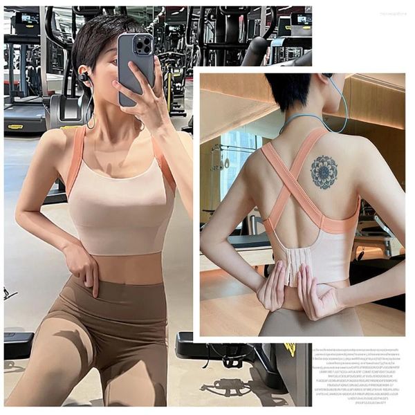 Traje de yoga Sujetador deportivo de verano para mujer apretado elástico gimnasio bralette crop top secado rápido sexy a prueba de golpes reunir correa delgada fitness