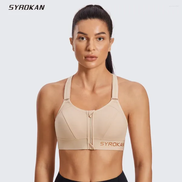 Yoga Outfit Syrokan Femmes Sports Bra High Impact Zip Front Réglable Racerback Plus Taille Wirefree Rembourré Full Figure Entraînement d'été Courir