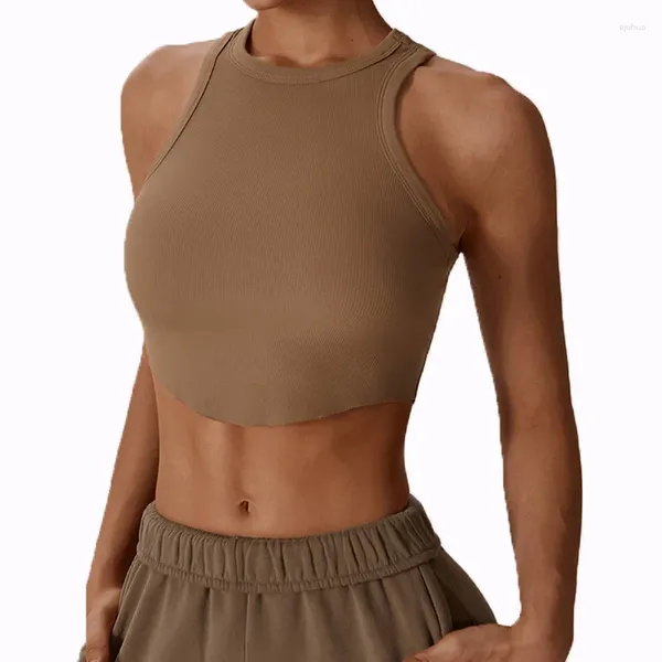 Traje de yoga apretado hermoso sujetador chaleco chaleco transpirable deportes camiseta elástico costilla punto sin mangas gimnasio fitness correr top debajo