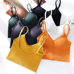 Traje de yoga U Sports Bras Mujeres Chica Ropa interior Sin costuras Tipo de sujetador sin respaldo Running Tops A prueba de golpes Acolchado Push Up Algodón Sólido