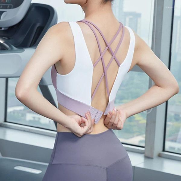 Traje de yoga Willarde Mujeres Sujetador deportivo Hollow Back Crop Tops Correas dobles Gimnasio Top Nylon Spandex Sexy Ropa interior deportiva Sujetadores activos al aire libre