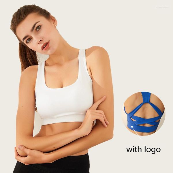 Traje de yoga con logotipo Sling Tube Top Ladies Sexy Sujetador deportivo Chaleco High Stretch a prueba de golpes Hollow Out Fitness Ropa interior 18616