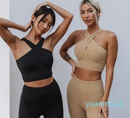 Tenue de yoga avec logo Cross Cross Sexy Soutien-gorge antichoc Jogging Fitness Respirant Pilates Squat Crop Top Casual Fashion Gym