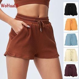 Yoga outfit wohuadi 2021 casual sporten shorts slijtage sportschool fitness pak vrouwen kleding streep sportkleding touw stropdas hoge taille broek joggingpant