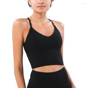 Tenue de yoga soutien-gorge de sport pour femme Lingerie gilet lumière col en V découpe beau dos grande taille haut de fitness haut soutien vêtements de sport de gymnastique