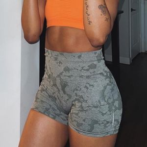 Yoga -outfit Women passen camo naadloze shorts High Taille Booty Gym Training Short Fitness geribbelde taille taille Atletische kleding