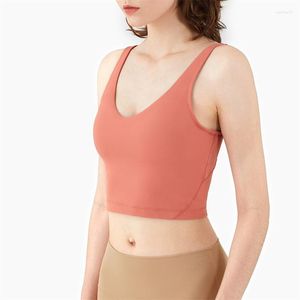 Yoga -outfit vrouwen beha fitness sport top v nek brede riemen mooie rugtank gym push up workout ondergoed