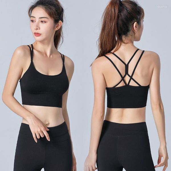 Traje de yoga Mujeres Cruz Transpirable Sin anillo de acero Sujetadores deportivos Correas delgadas Gimnasio Belleza Espalda Correr Entrenamiento Tops Soild Color Push Up Bra