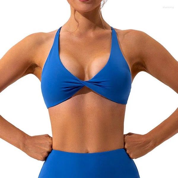 Traje de yoga Mujeres Cross Strap Sports Bras Thin Push Up Sport Bra Crop Top Brassiere Fitness Gym Transpirable Belleza Volver 2024