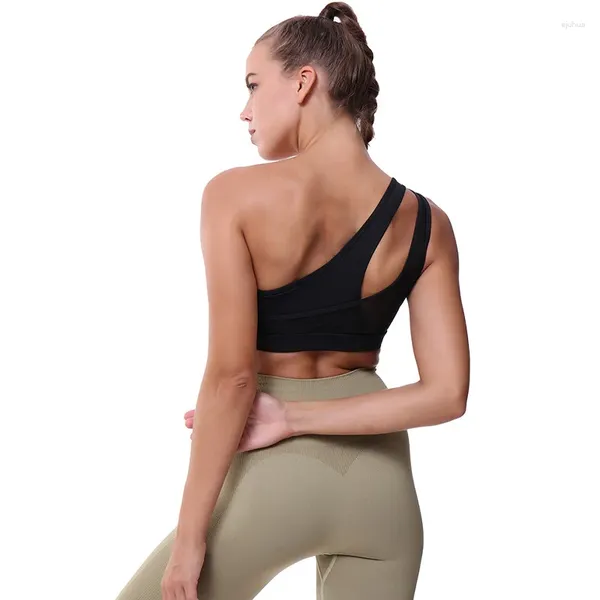 Traje de yoga Mujeres Fitness Bra Chaleco apretado Deportes Tank Top Estilo Malla Embellecer Pliegues traseros Ropa interior a prueba de golpes Trabajar corriendo