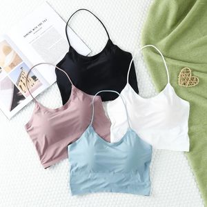 Yoga Outfit Femmes Halter Soutien-gorge Bralette Rembourré Élastique Glace Soie Brassière Sans Fil Croix Dos Sans Manches Haut Sous-Vêtements Féminins