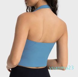 Traje de yoga Mujeres Halter Sports Bra Top Gimnasio Sin respaldo Fitness Bralette Alto Supppt Tank Tops Push Up Trainning Acolchado Ropa interior ajustada