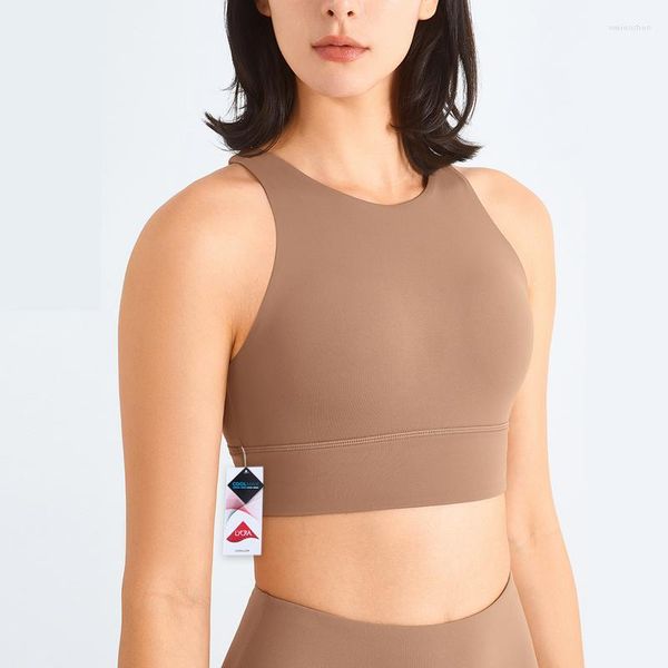 Traje de Yoga para mujer, sujetador de Fitness de cuello alto, tela de LICRA de Color sólido, Top corto de gimnasio para correr con espalda cruzada, ropa interior deportiva femenina