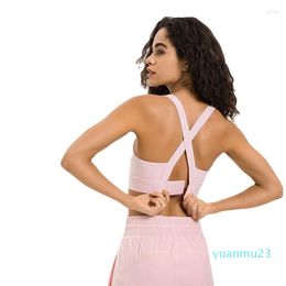 Yoga -outfit Women High Impact Sports Bras 3D Moted Cup Cross Back Fitness Running Bra Volledige dekking Gym Crop Top