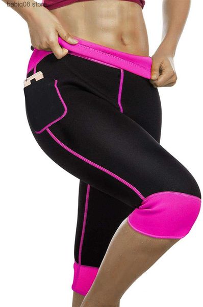 Traje de yoga Mujeres Neopreno caliente Sauna Pantalones de sudor con entrenamiento de bolsillo Correr Pantalones cortos para adelgazar Capris Leggings de compresión Body Shaper T230421