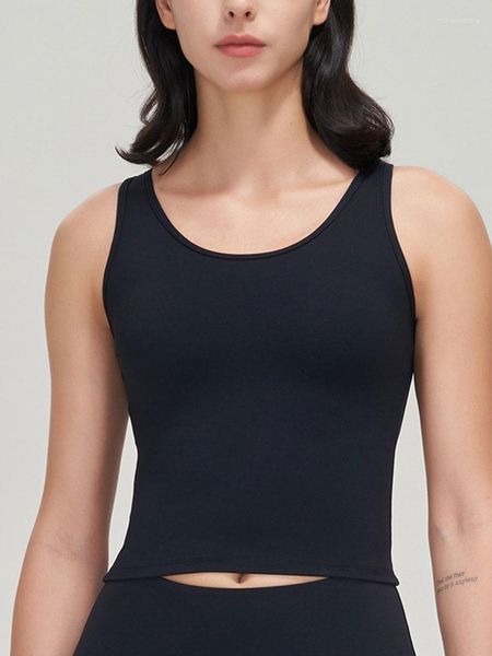 Traje de yoga Mujeres Lycra Camisas Chaleco con almohadilla para el pecho Entrenamiento de Pilates Sensación desnuda Fitness Gym Tops Trajes de entrenamiento elásticos