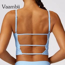 Yoga Outfit Femmes Pas d'anneau en acier Rassemblez des sous-vêtements de sport respirant côtelé haut d'entraînement dos ouvert soutien-gorge de sport intérieur et extérieur gilet de vêtements