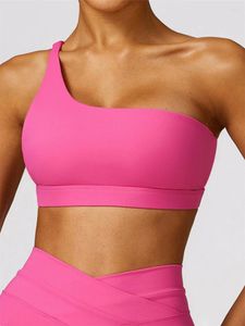 Yoga-outfit Dames Sportbeha met één schouder Push-up Gym Crop Top Beha Fitness Mooie rug Sneldrogende hardloopbeha's