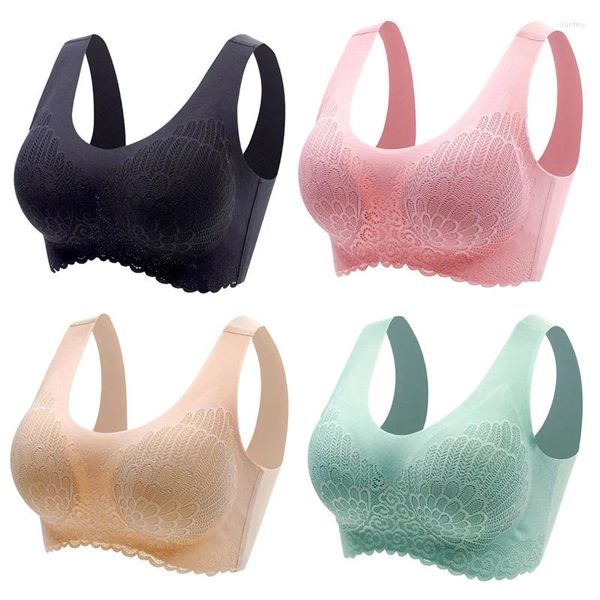 Traje de yoga Conjunto de 4 piezas para mujer de ropa interior de látex de gran tamaño Chaleco deportivo sin rieles Colección antiflacidez Pechos laterales Sujetador para dormir