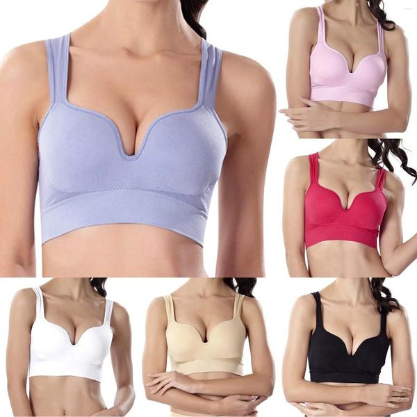 Yoga Outfit Soutien-gorge de sport de sommeil sans couture pour femmes sans anneau en acier mince et antichoc rassemblé en U soutien-gorge pour femmes soutien confortable