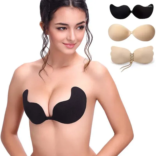 Yoga Outfit Soutien-gorge sexy pour femmes Invisible sans fil Push Up Auto-adhésif Silicone Fermeture avant sans couture Collant Dos nu Soutien-gorge sans bretelles