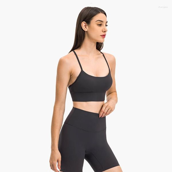 Traje de yoga para mujer Slim Racerback Push Up Sujetadores deportivos Soporte bajo Sin respaldo Y Back Gym Bra con almohadillas extraíbles Wokrout Tops