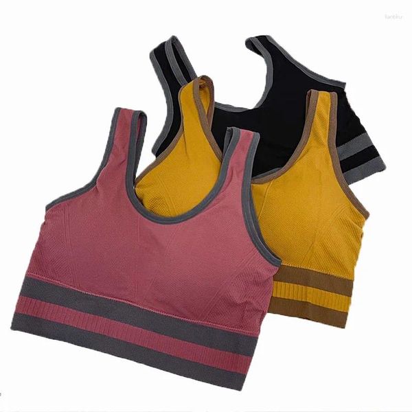 Tenue de yoga Bra de sport pour femmes contrastantes couleurs crop top femelle veste maxonneuse sans couture filles d'été sexy croix de beauté