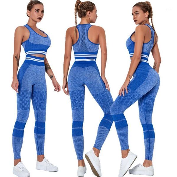 Equipo de yoga Sujetador deportivo de mujer Sujetador Fitness Pantalones Set Gimnasio Ropa Gimnasio Top Leggings Entrenamiento 2 Pie For Women Black Grey Blue XS S M L
