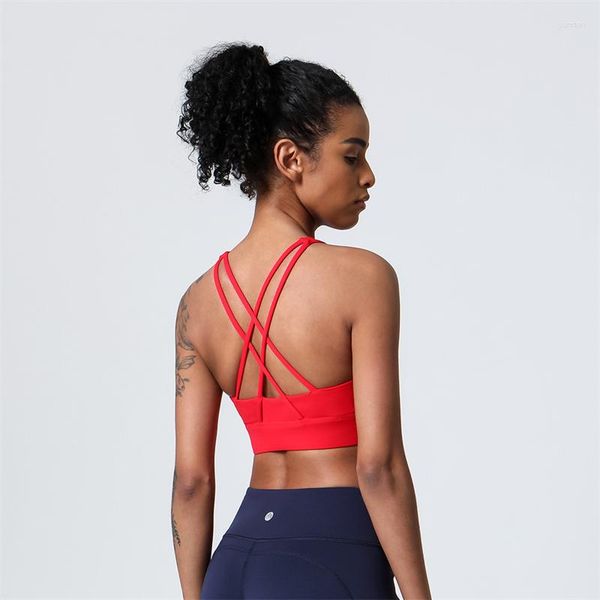 Traje de yoga Sujetador deportivo para mujer Cuello sin mangas Media cremallera Correas segmentadas Cross Fitness Lencería femenina con almohadilla para el pecho Gimnasio Ropa deportiva