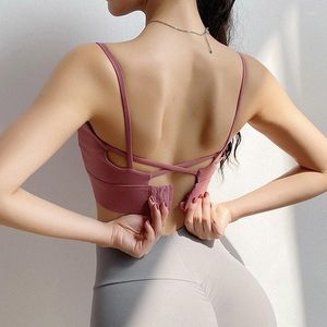 Tenue de yoga Soutien-gorge de sport pour femme Bretelles fines Sous-vêtements réglables Antichoc Stéréotypes de course à haute intensité Beauté Dos Gilet