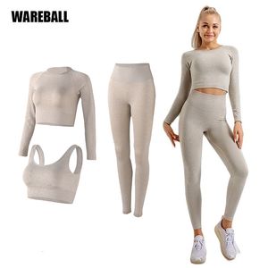 Tenue de yoga Vêtements de sport pour femmes Ensemble de yoga Vêtements d'entraînement Vêtements de sport Sports Gym Legging Sans couture Fitness Soutien-gorge Crop Top Manches longues Yoga Suit 230526