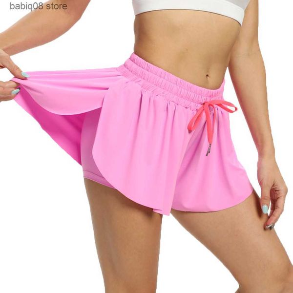 Tenue de yoga Short de yoga pour femme Taille plus Running Tennis Golf Marathon Fitness Sports Gym Pantalon court Mini jupe chaude 2 en 1 Jupe courte sexy T230421