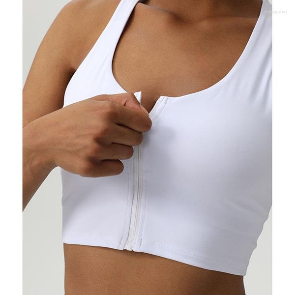 Tenue de yoga pour femme Fermeture éclair sur le devant Soutien-gorge de sport Haut d'entraînement Rembourré à impact élevé Dos nageur Soutiens-gorge de sport Vêtements de sport