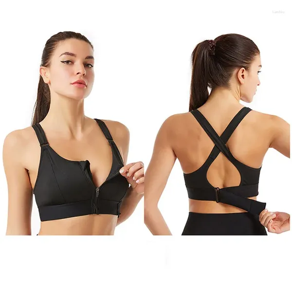 Tenue de yoga Tentillement du soutien-gorge de sports de zip pour femmes anti-vibration sans anneau en acier sous-vêtements sans fil réglable sans fil