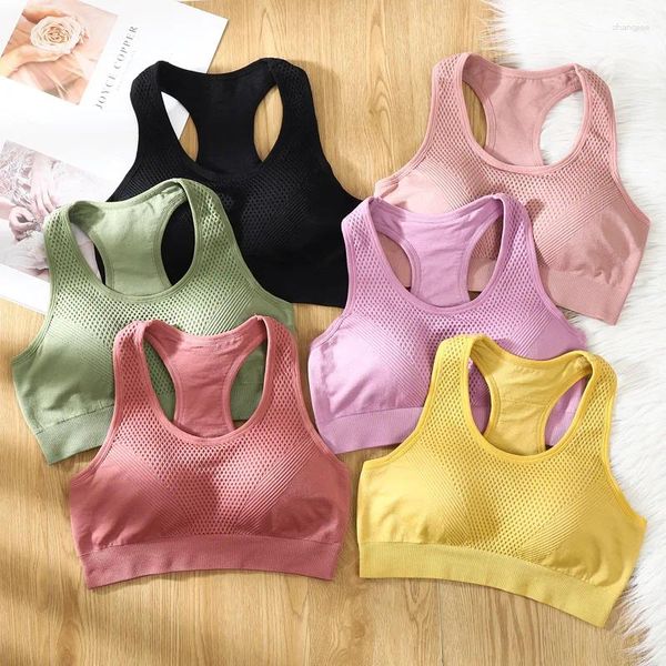 Traje de yoga Mujeres a prueba de golpes Sujetadores deportivos Belleza Back Gym Bra con almohadilla para el pecho Crop Top Sin costuras Push Up Ropa interior