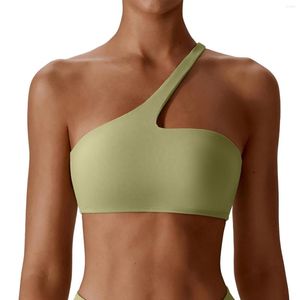 Yoga Outfit Femmes Soft Basic Compression à séchage rapide Soutien-gorge de sport à épaule unique Sexy Couleur Solide Entraînement en plein air Courir