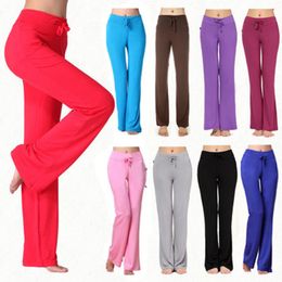 Traje de yoga Mujeres Color sólido Cintura alta Cordón Pierna ancha Pantalones largos Pantalones de baile para yoga correr jogging gimnasia 230715