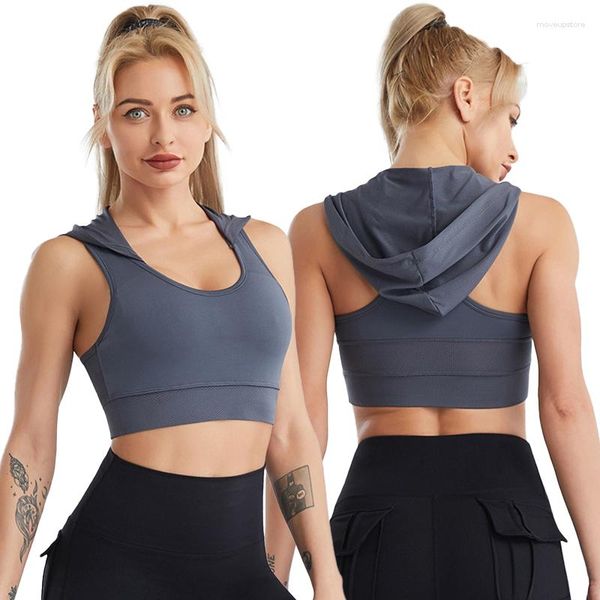 Yoga Outfit Femmes Soutien-Gorge De Sport À Séchage Rapide Fitness À Capuche Respirant Gym Débardeur Avec Coussinets De Coupe Nude Feeling Activewear Sous-Vêtements Antichoc