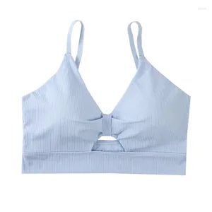 Traje de yoga Mujeres Deportes Bras Hollow Out Ropa interior Mujer Transpirable Tubo envuelto Top Sexy Belleza Atrás Ajustable Gran chaleco en forma de U