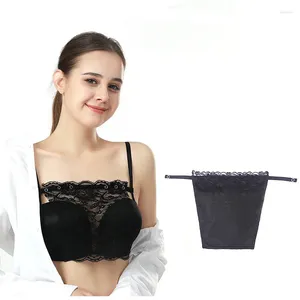 Yoga Outfit Femmes Tops Camisole Soutien-gorge Insert Enveloppé Poitrine Décoration Dentelle Transparente Une Pièce Autocollant Anti-fuite Décolleté Cover Up Tube Top