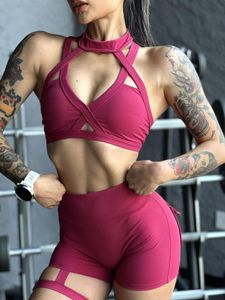 Yoga -outfit dames workout set bandage sport bra fitness buit shorts scrunch buyoga kleding zak leggings gym activewearyoga