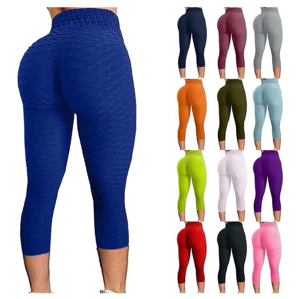 Yoga Outfit WomenBubble Hip Lifting Legging Taille Haute Fitness Gym Sport Pantalon Push Up Élasticité Plus La Taille Recadrée Serré