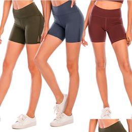 Yoga-outfit Womens Fitness Running Street Summer Women Shorts Net Splicing Naakt gevoel buiten Hoge taille Ademend Drop Delivery Dhvg9