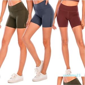 Yoga Outfit Womens Fitness Running Street Summer Women Shorts Net Splicing Feeling Naked Outside Taille Haute Respirant Drop Delivery Dhvg