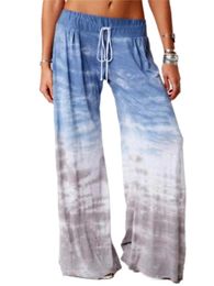 Yoga Outfit Femmes Pantalons de salon Lâche Lace Up Casual Gradient TieDye Imprimé Sport Long Pnats Jambe large 231020