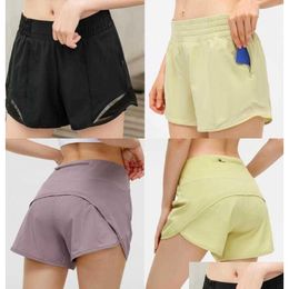 Yoga Outfit Womens Lu-33 Shorts Ty Pocket Quick Dry Speed Up Gym Vêtements Sport Respirant Fitness Haute Taille Élastique Drop Delivery S Dhovm