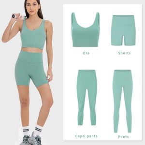 Atuendo de yoga, camisetas sin mangas de entrenamiento con sujetador deportivo acolchado, combinado con pantalones cortos, pantalones capri y leggings juego de condición física al aire libre L-777