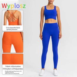 Yoga -outfit Wyplosz Yoga Set Sportwear Gym Kleding Dames Sportpak Fitness Suit Tracksuit 2 -delige Set Hoge elasticiteit Nadeloze broek BHE P230505